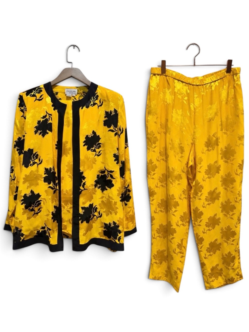 Vintage 100% Silk Floral 2 Piece Pant Set Jacket Pants Size 14